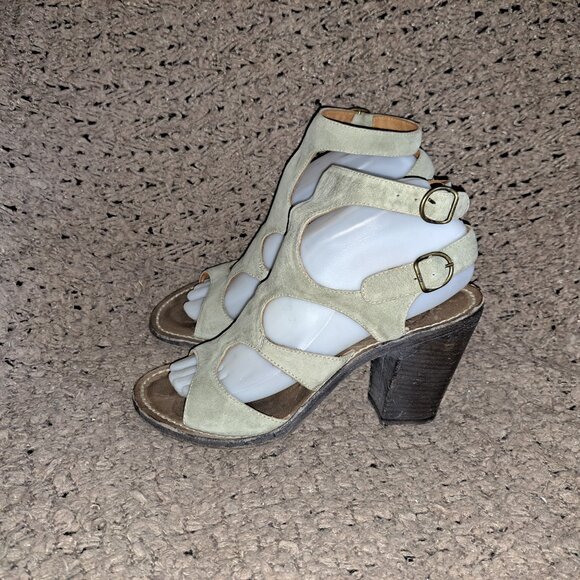 FIORENTINI & BAKER-Light Green Suede-Dbl Buckle-Heeled Sandals-Sz 38-Excellent - Picture 2 of 7